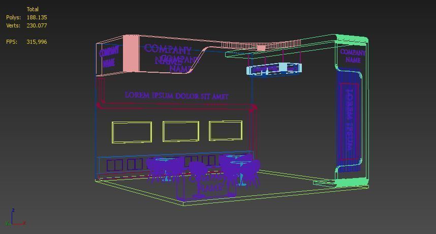 Booth Exhibition Stand Stall 7x7m Height 500 cm 3 Side Open 3D model_4