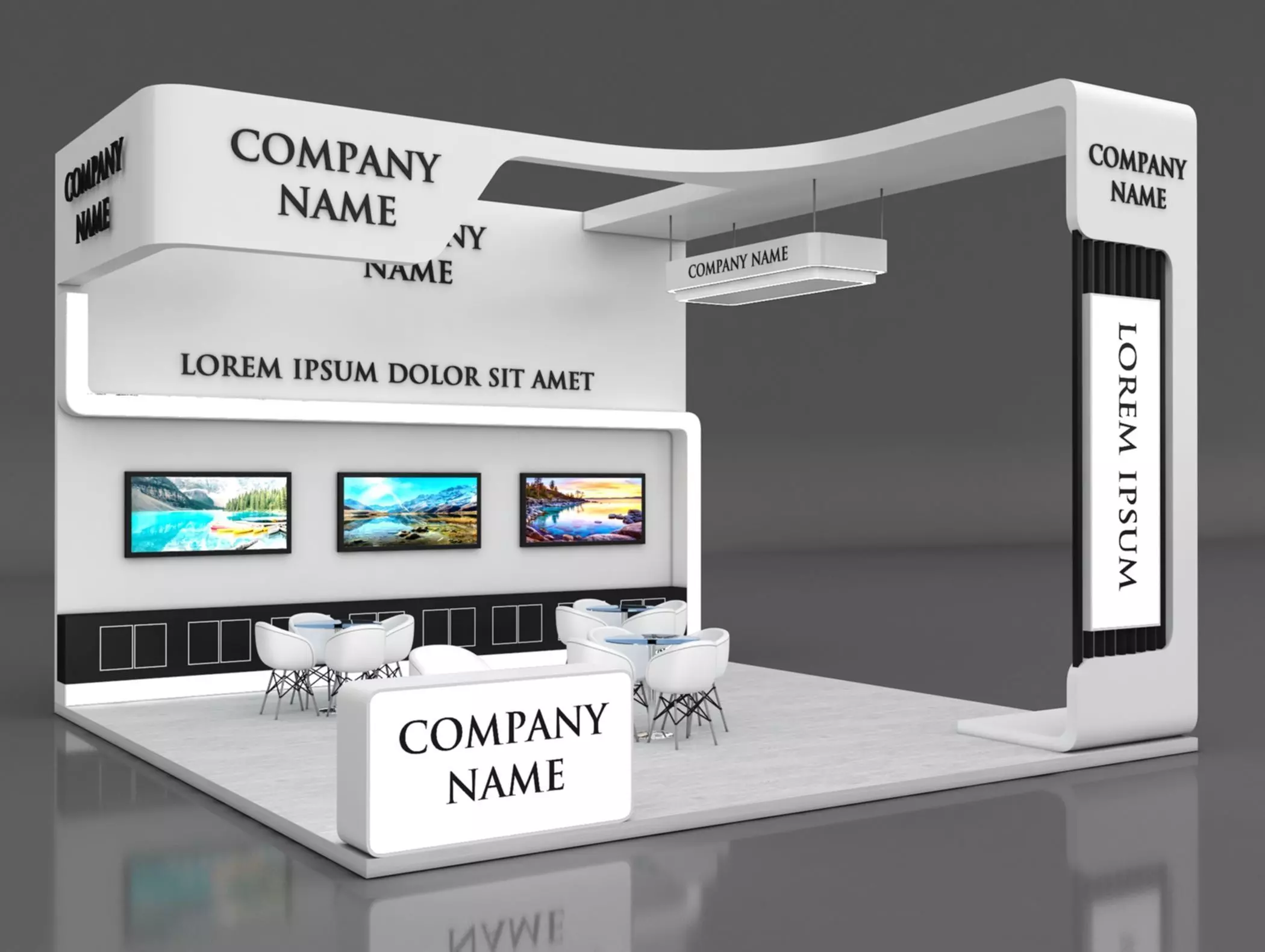 Booth Exhibition Stand Stall 7x7m Height 500 cm 3 Side Open 3D model_0