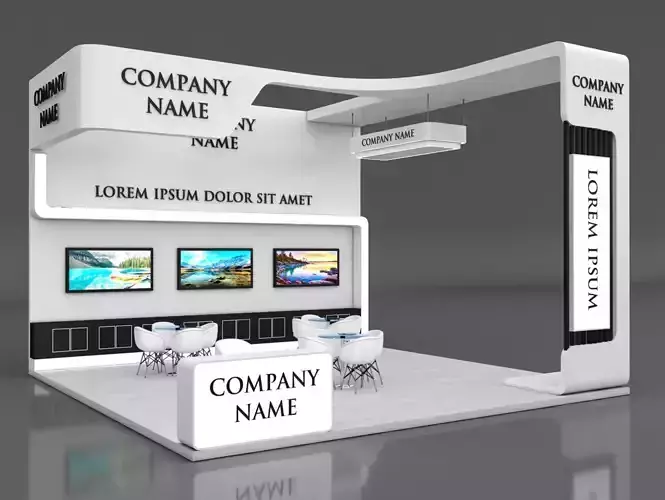 Booth Exhibition Stand Stall 7x7m Height 500 cm 3 Side Open 3D model