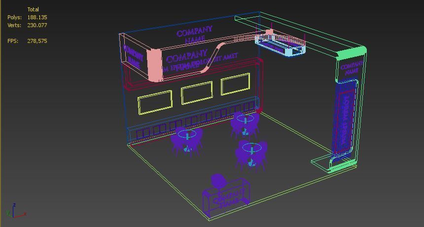 Booth Exhibition Stand Stall 7x7m Height 500 cm 3 Side Open 3D model_5
