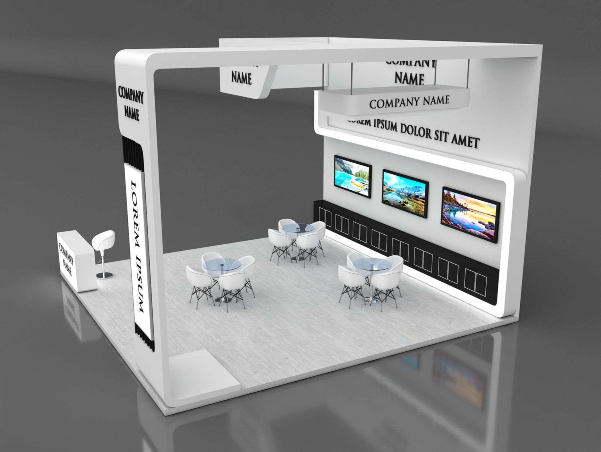 Booth Exhibition Stand Stall 7x7m Height 500 cm 3 Side Open 3D model_3