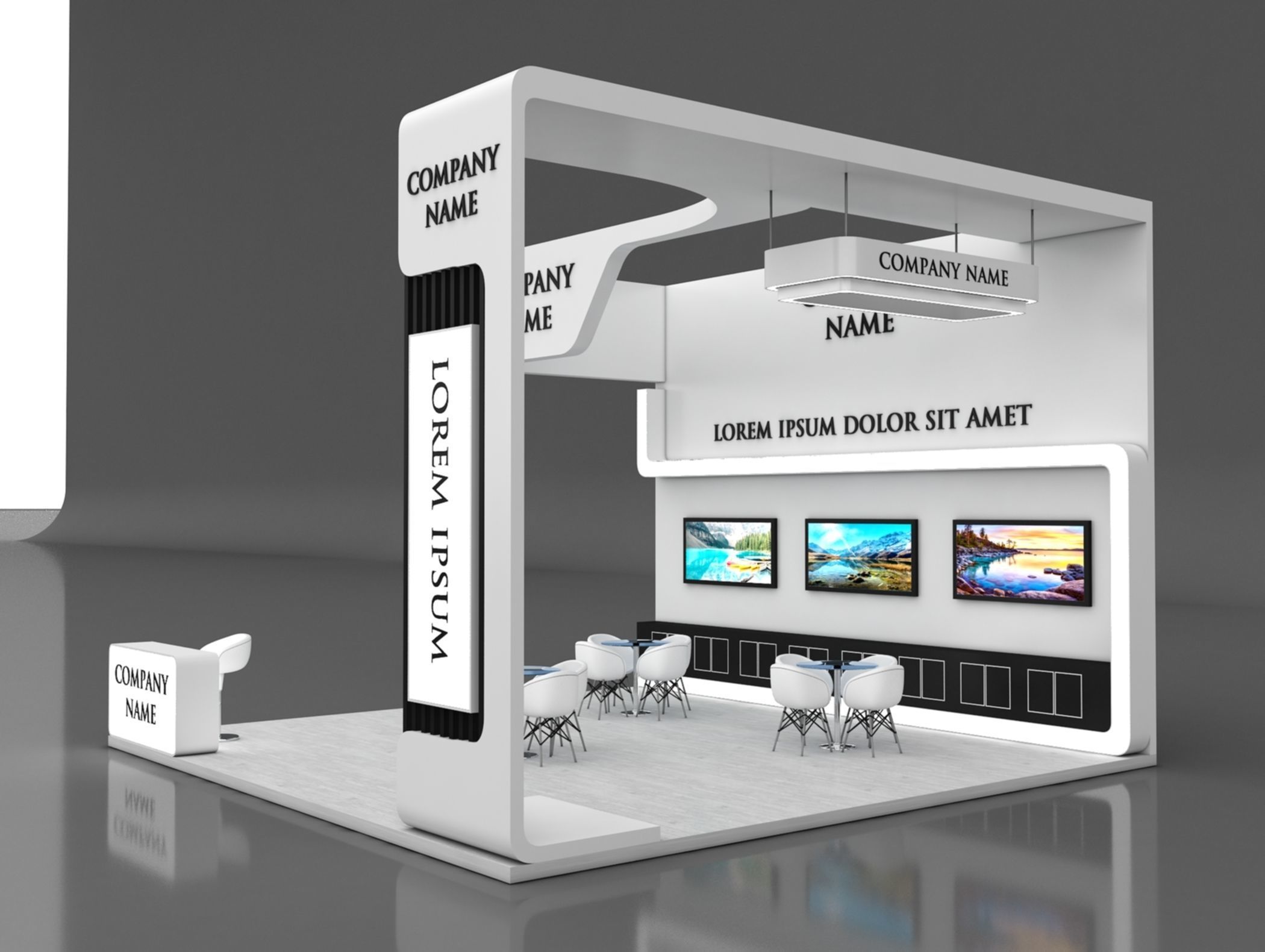 Booth Exhibition Stand Stall 7x7m Height 500 cm 3 Side Open 3D model_2