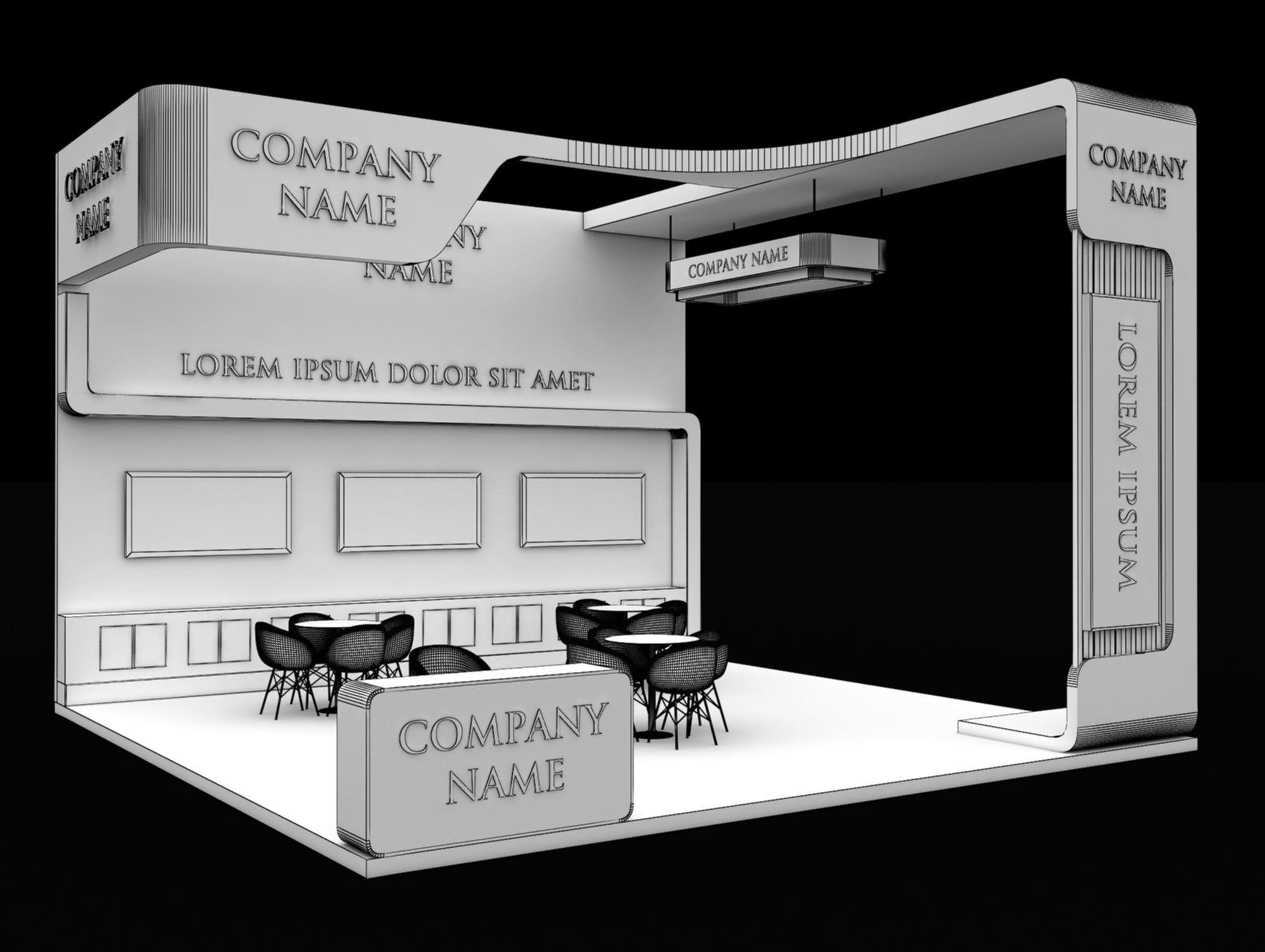 Booth Exhibition Stand Stall 7x7m Height 500 cm 3 Side Open 3D model_6