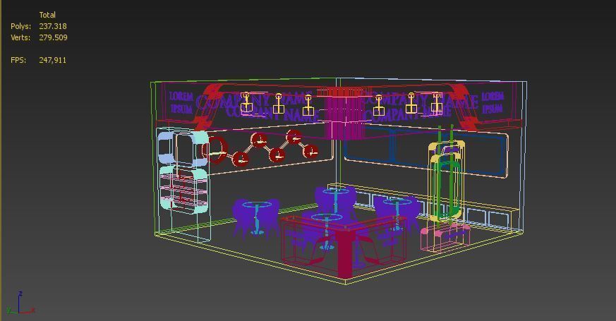 Booth Exhibition Stand Stall 7x7m Height 500 cm 2 Side Open 3D model_4