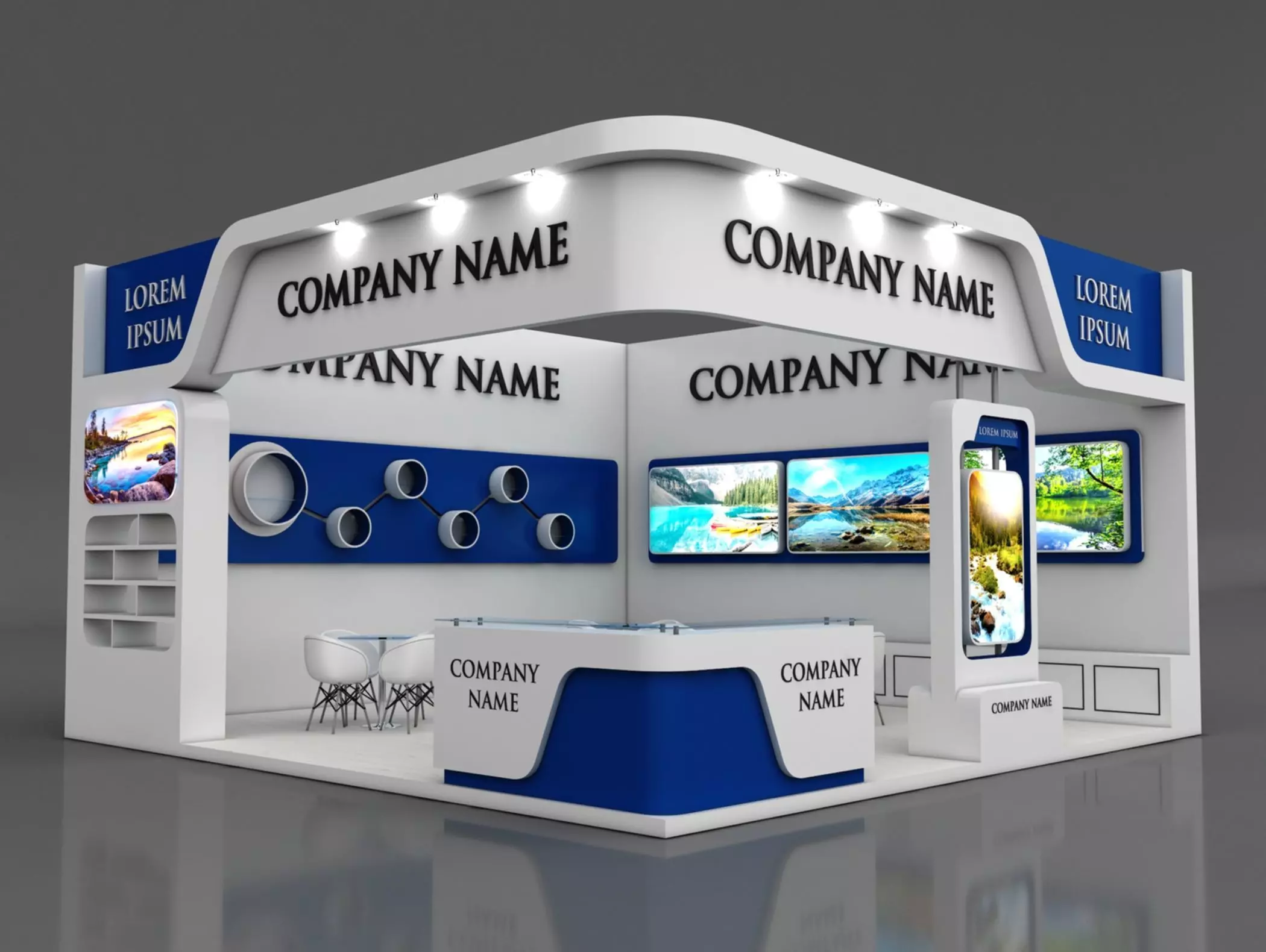 Booth Exhibition Stand Stall 7x7m Height 500 cm 2 Side Open 3D model_0