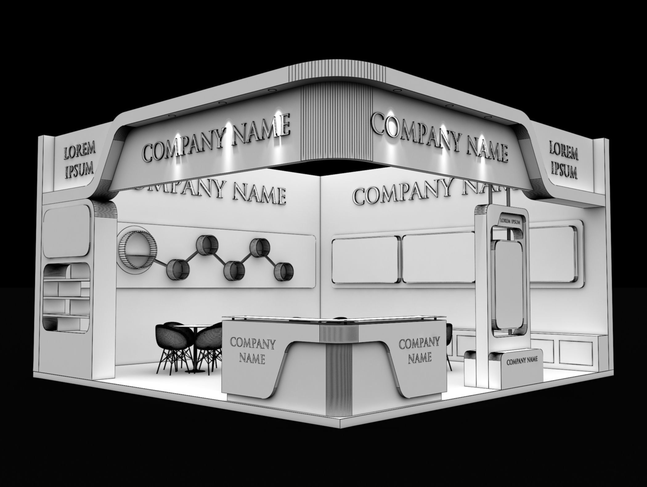Booth Exhibition Stand Stall 7x7m Height 500 cm 2 Side Open 3D model_6