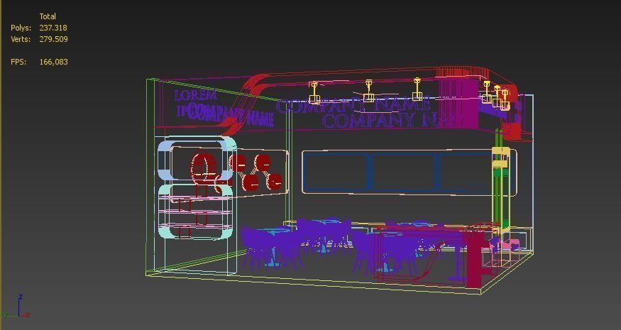 Booth Exhibition Stand Stall 7x7m Height 500 cm 2 Side Open 3D model_5