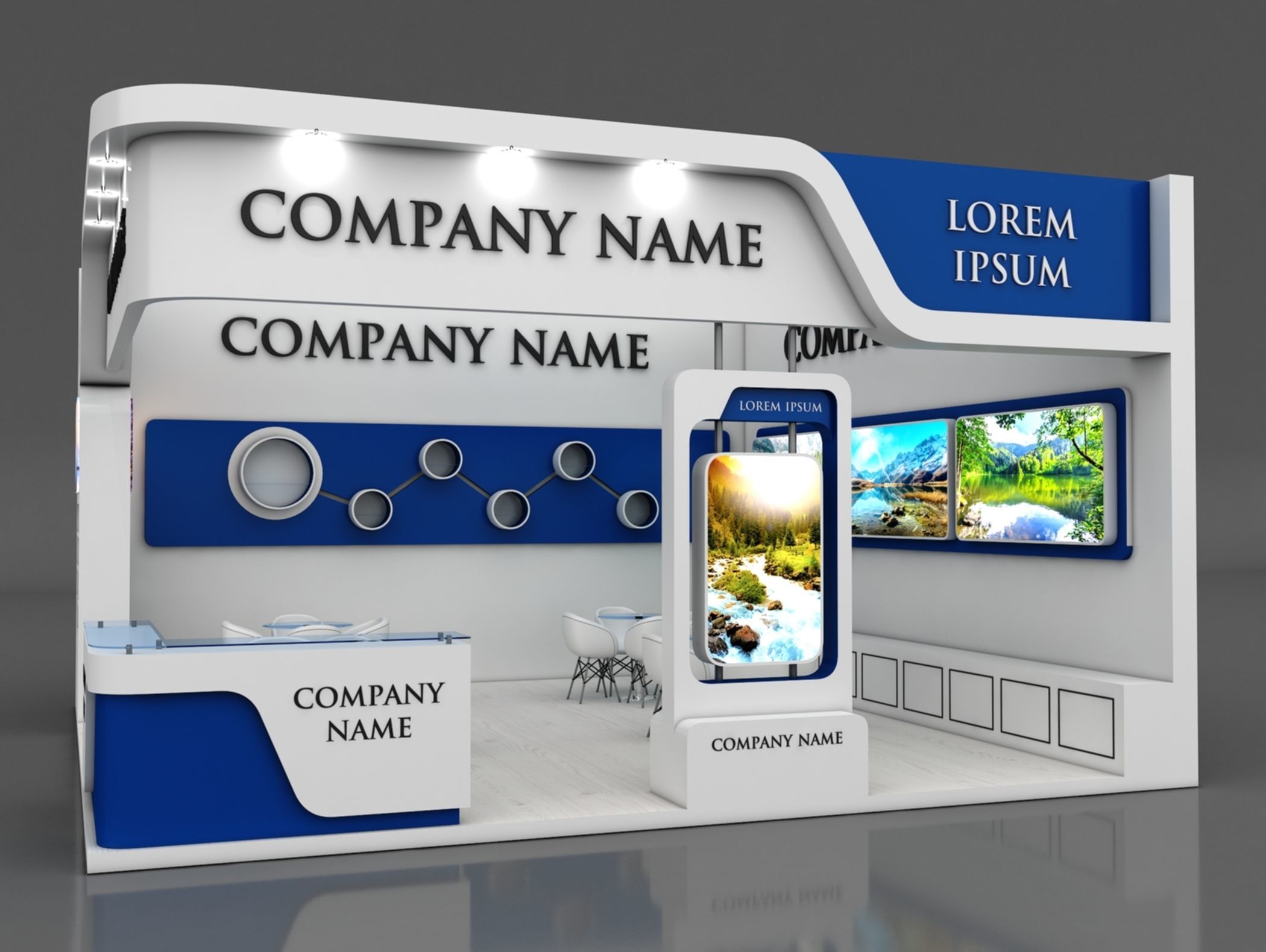 Booth Exhibition Stand Stall 7x7m Height 500 cm 2 Side Open 3D model_1