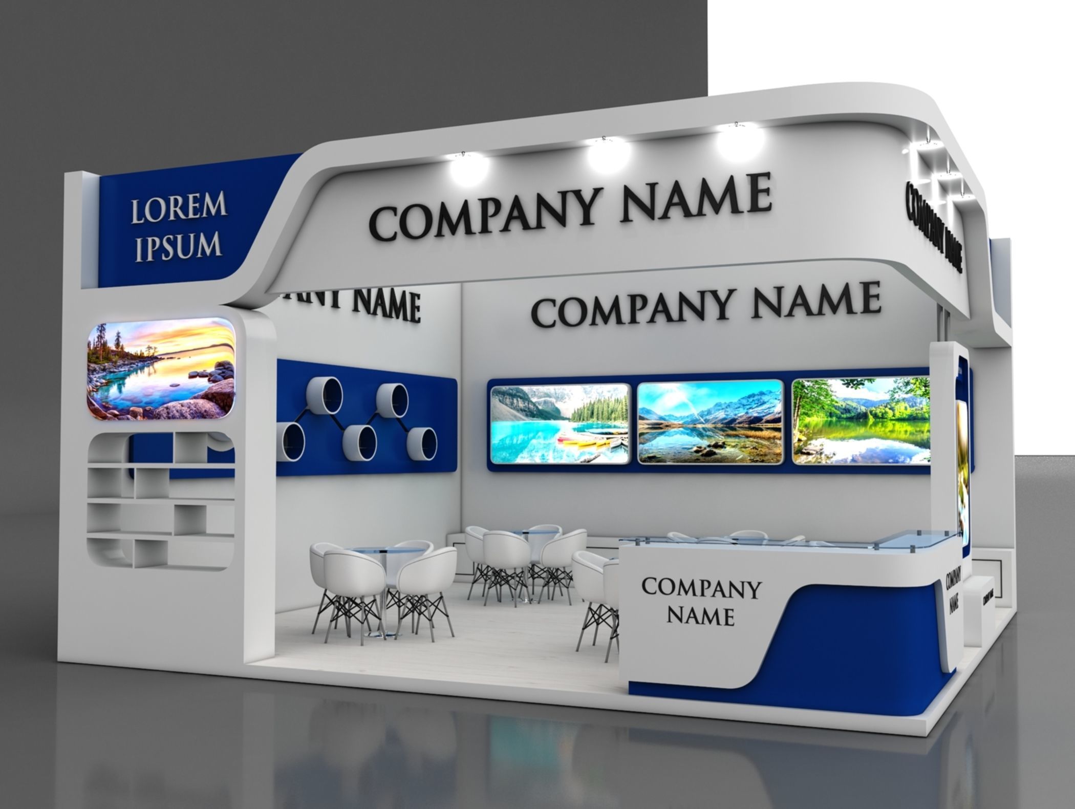 Booth Exhibition Stand Stall 7x7m Height 500 cm 2 Side Open 3D model_2