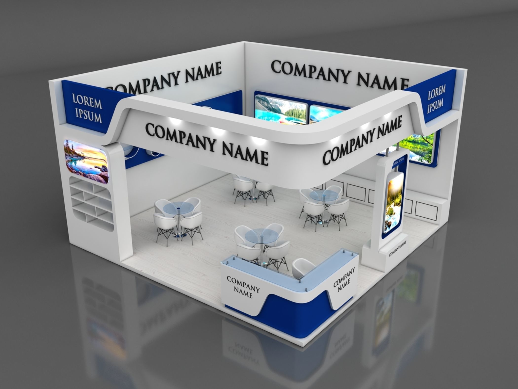 Booth Exhibition Stand Stall 7x7m Height 500 cm 2 Side Open 3D model_3