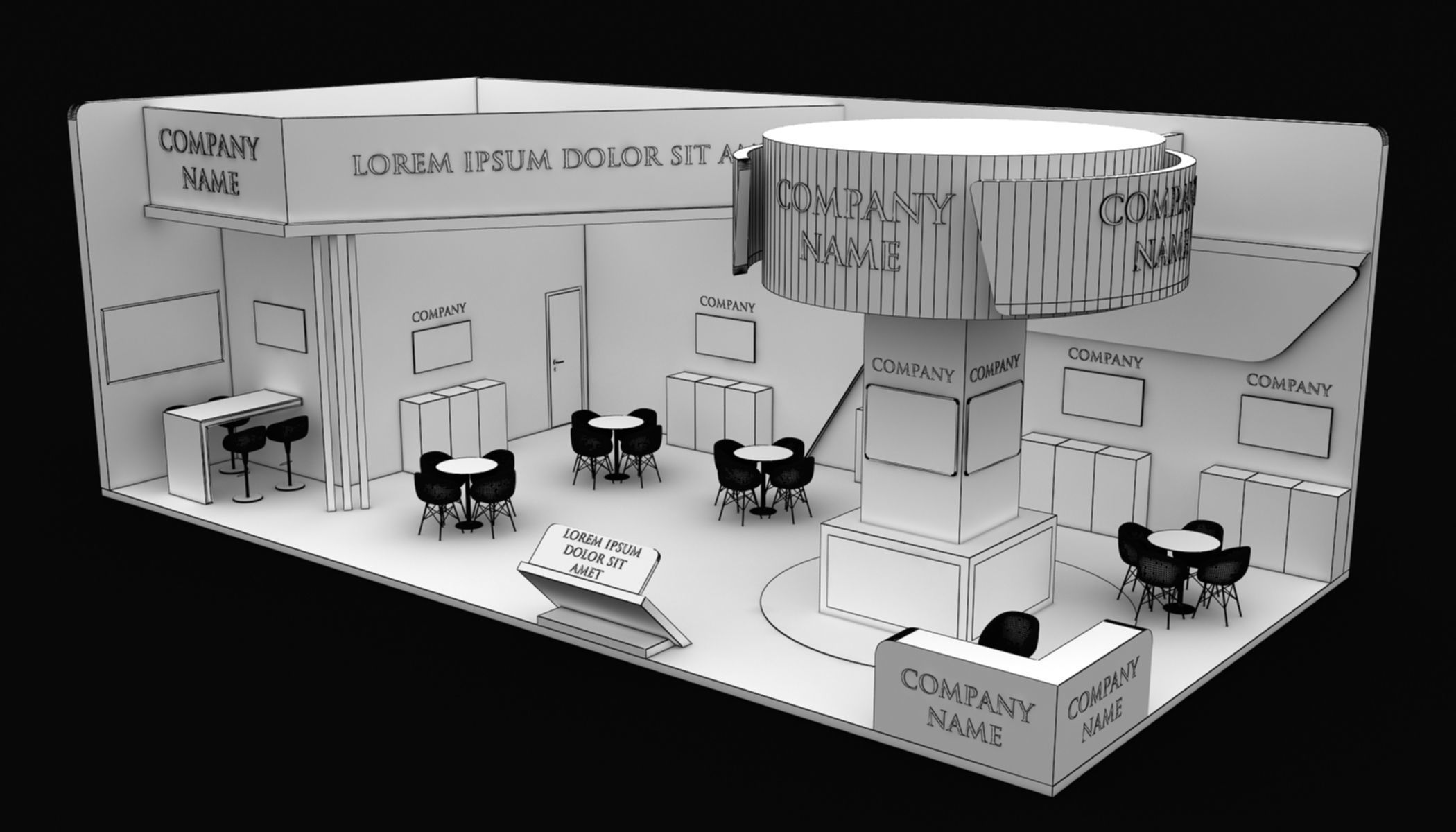 Booth Exhibition Stand Stall 7x14m Height 500 cm 2 Side Open 3D model_7