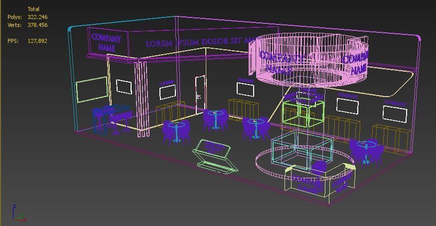 Booth Exhibition Stand Stall 7x14m Height 500 cm 2 Side Open 3D model_5