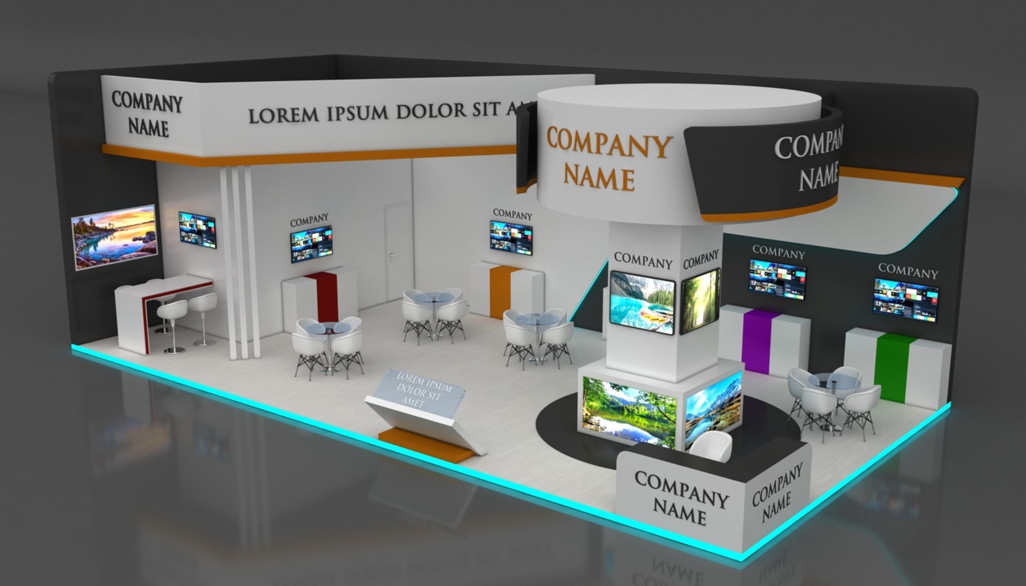 Booth Exhibition Stand Stall 7x14m Height 500 cm 2 Side Open 3D model_1