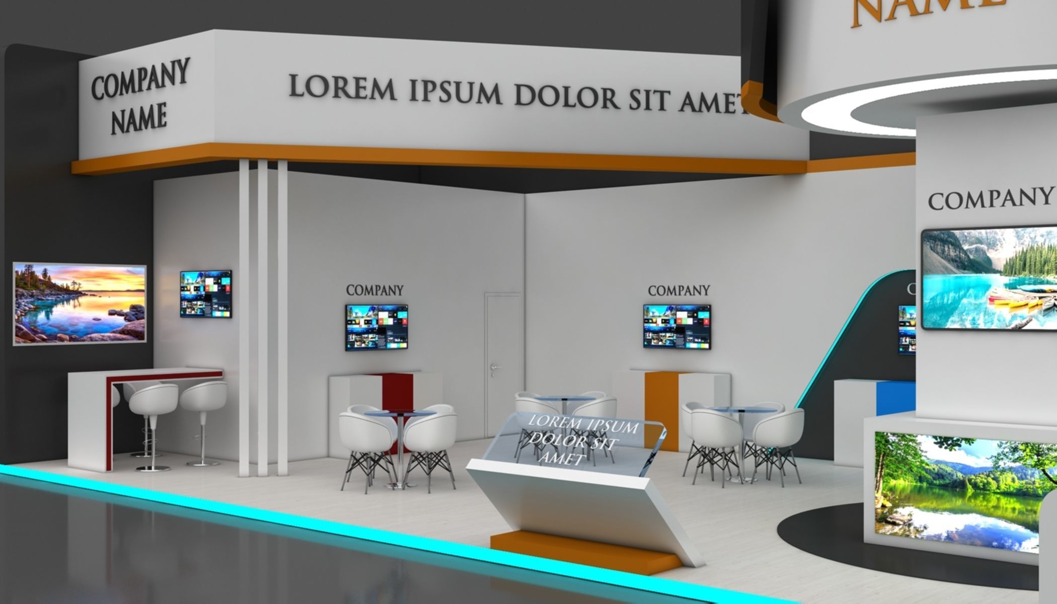 Booth Exhibition Stand Stall 7x14m Height 500 cm 2 Side Open 3D model_4