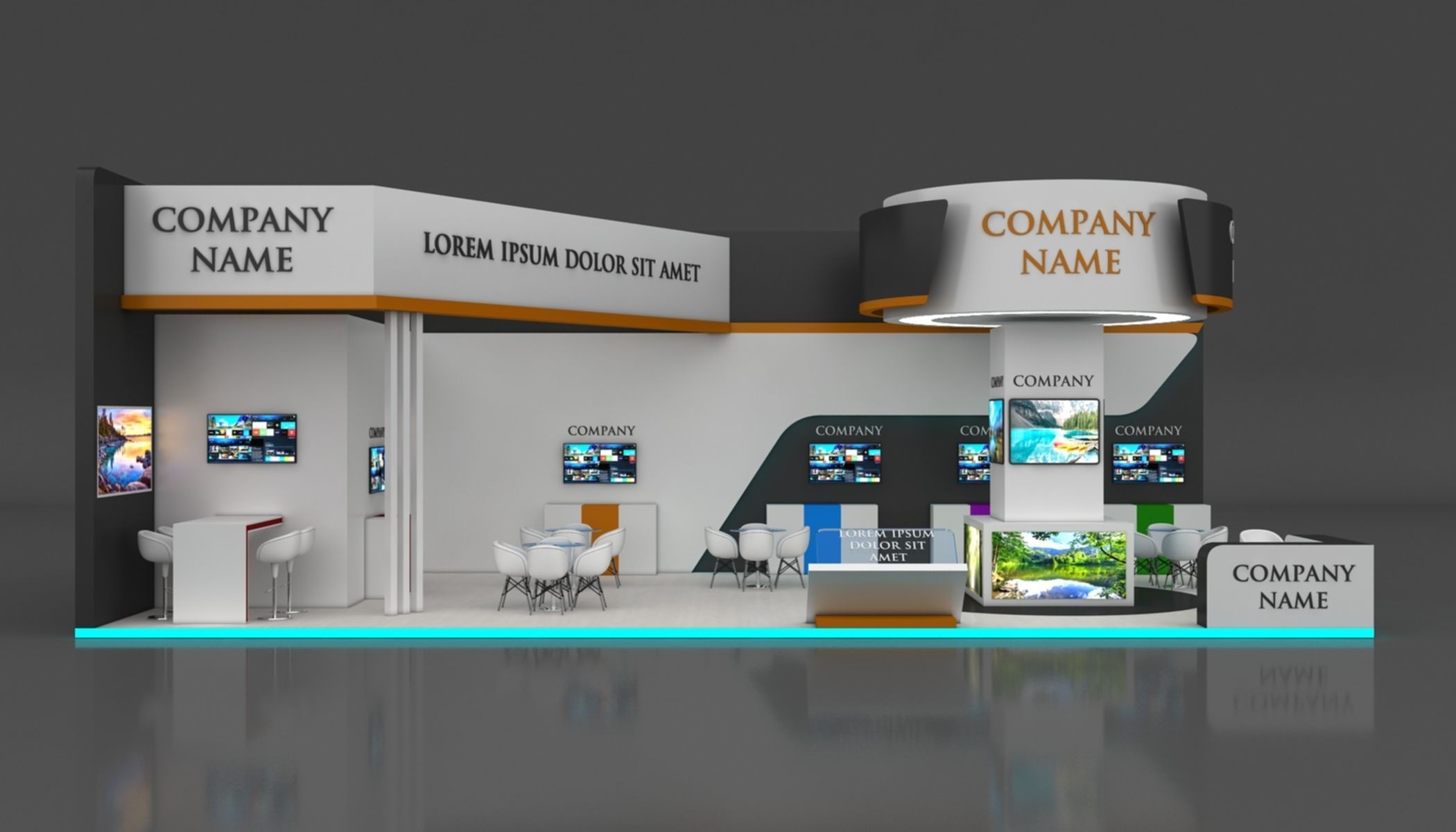 Booth Exhibition Stand Stall 7x14m Height 500 cm 2 Side Open 3D model_3