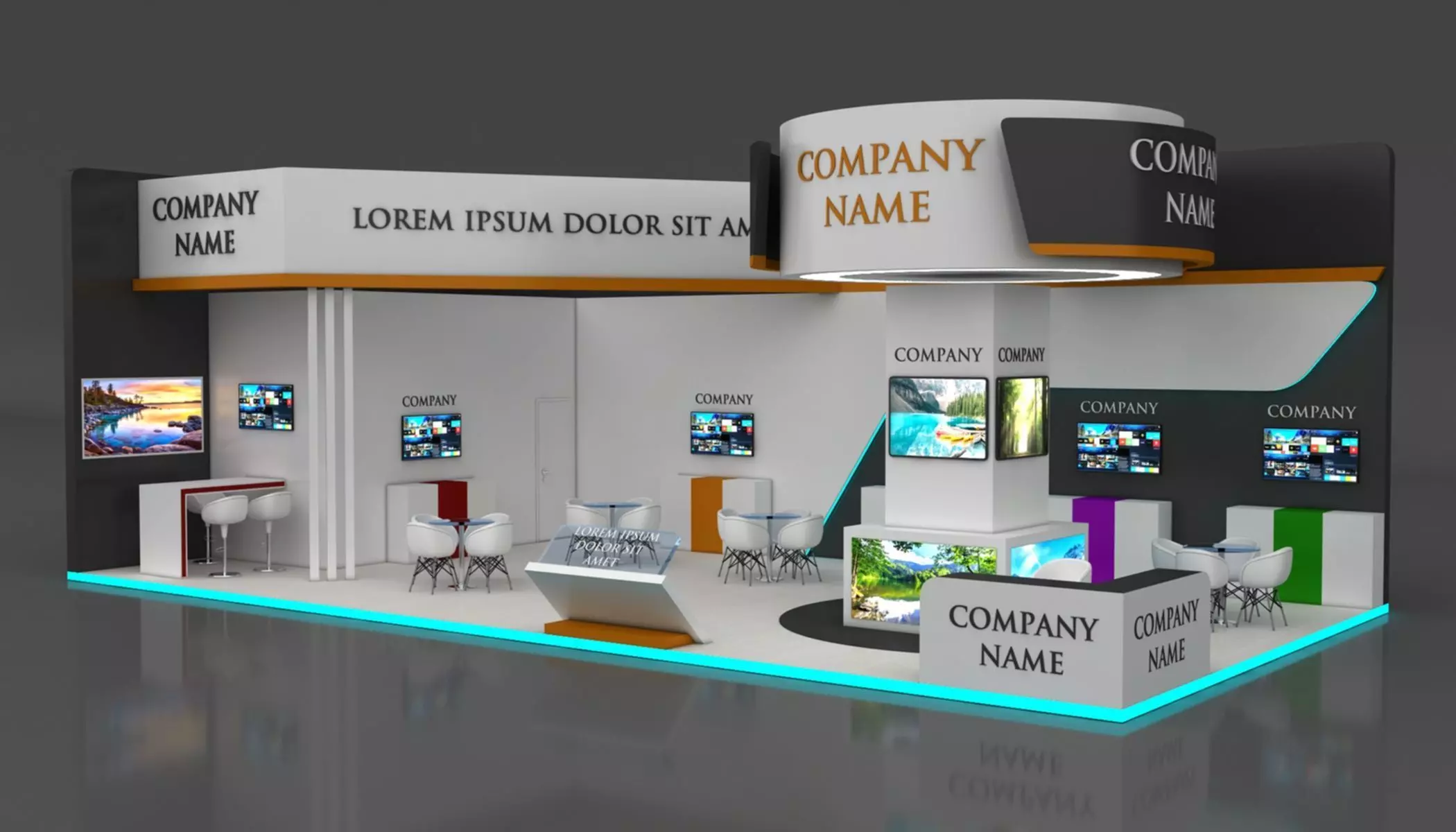 Booth Exhibition Stand Stall 7x14m Height 500 cm 2 Side Open 3D model_0