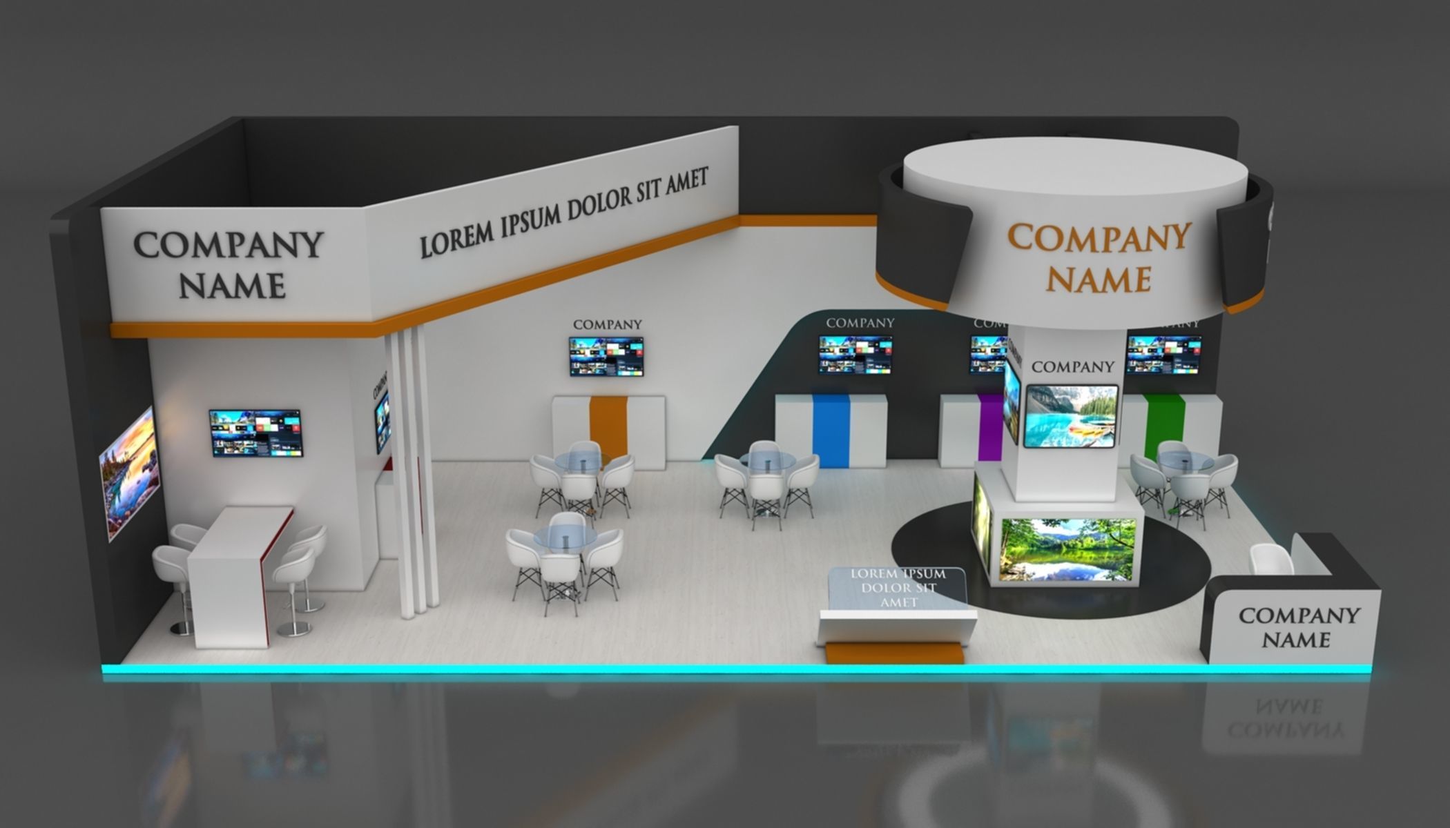 Booth Exhibition Stand Stall 7x14m Height 500 cm 2 Side Open 3D model_2