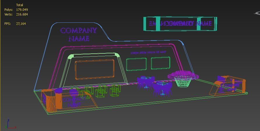 Booth Exhibition Stand Stall 7x14m Height 500 cm 3 Side Open 3D model_5