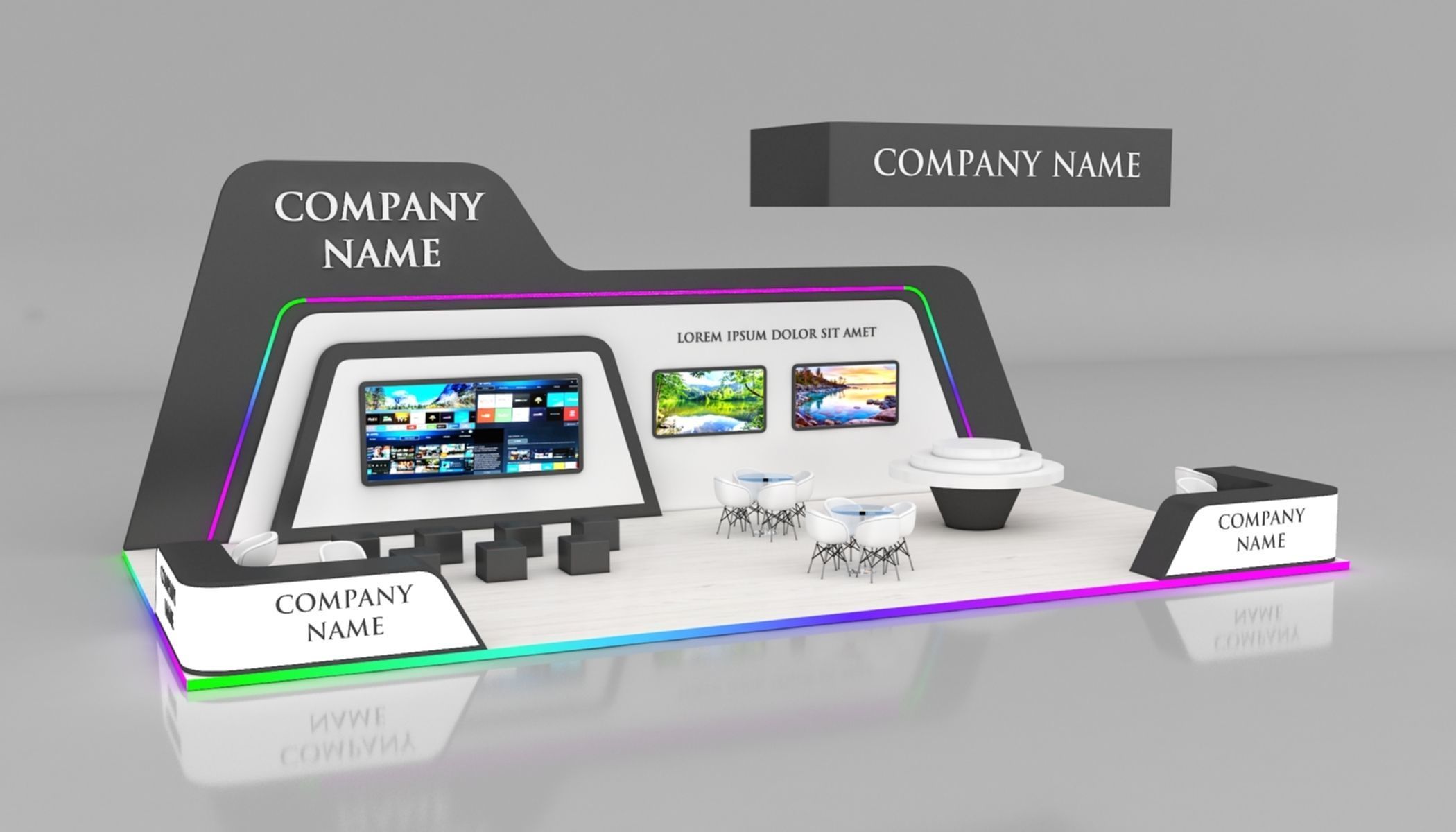 Booth Exhibition Stand Stall 7x14m Height 500 cm 3 Side Open 3D model_2
