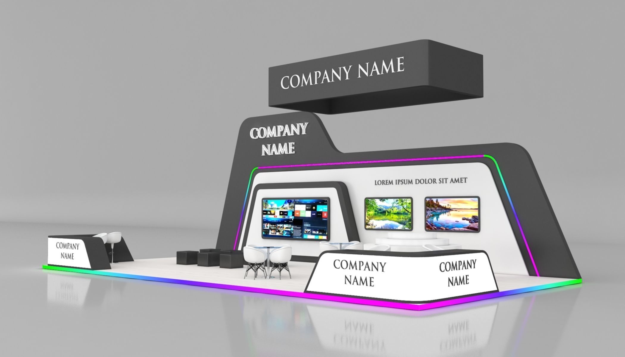 Booth Exhibition Stand Stall 7x14m Height 500 cm 3 Side Open 3D model_1
