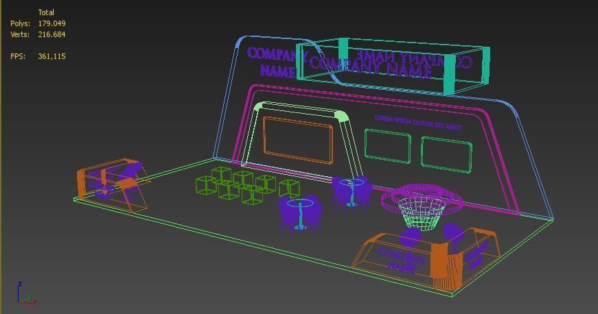 Booth Exhibition Stand Stall 7x14m Height 500 cm 3 Side Open 3D model_6