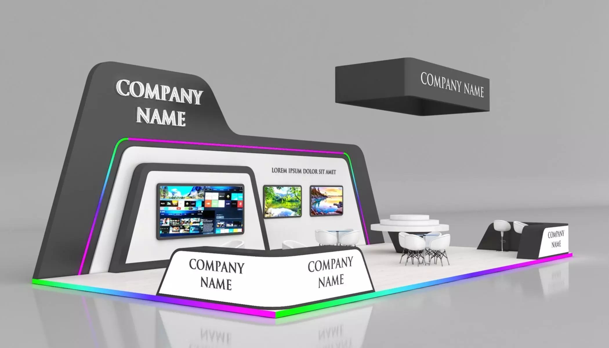 Booth Exhibition Stand Stall 7x14m Height 500 cm 3 Side Open 3D model_0
