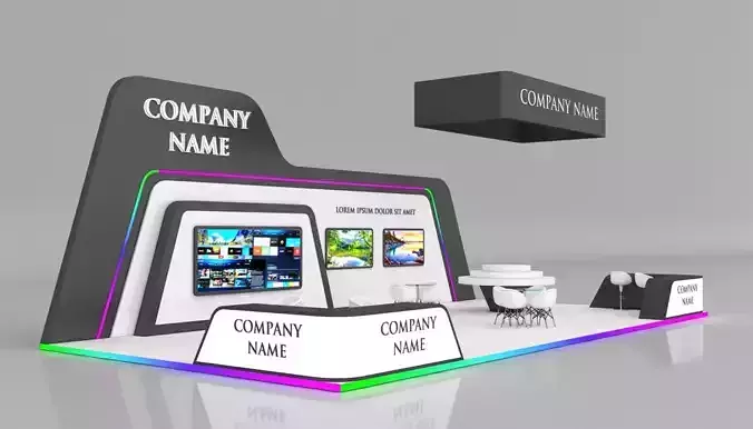 Booth Exhibition Stand Stall 7x14m Height 500 cm 3 Side Open 3D model
