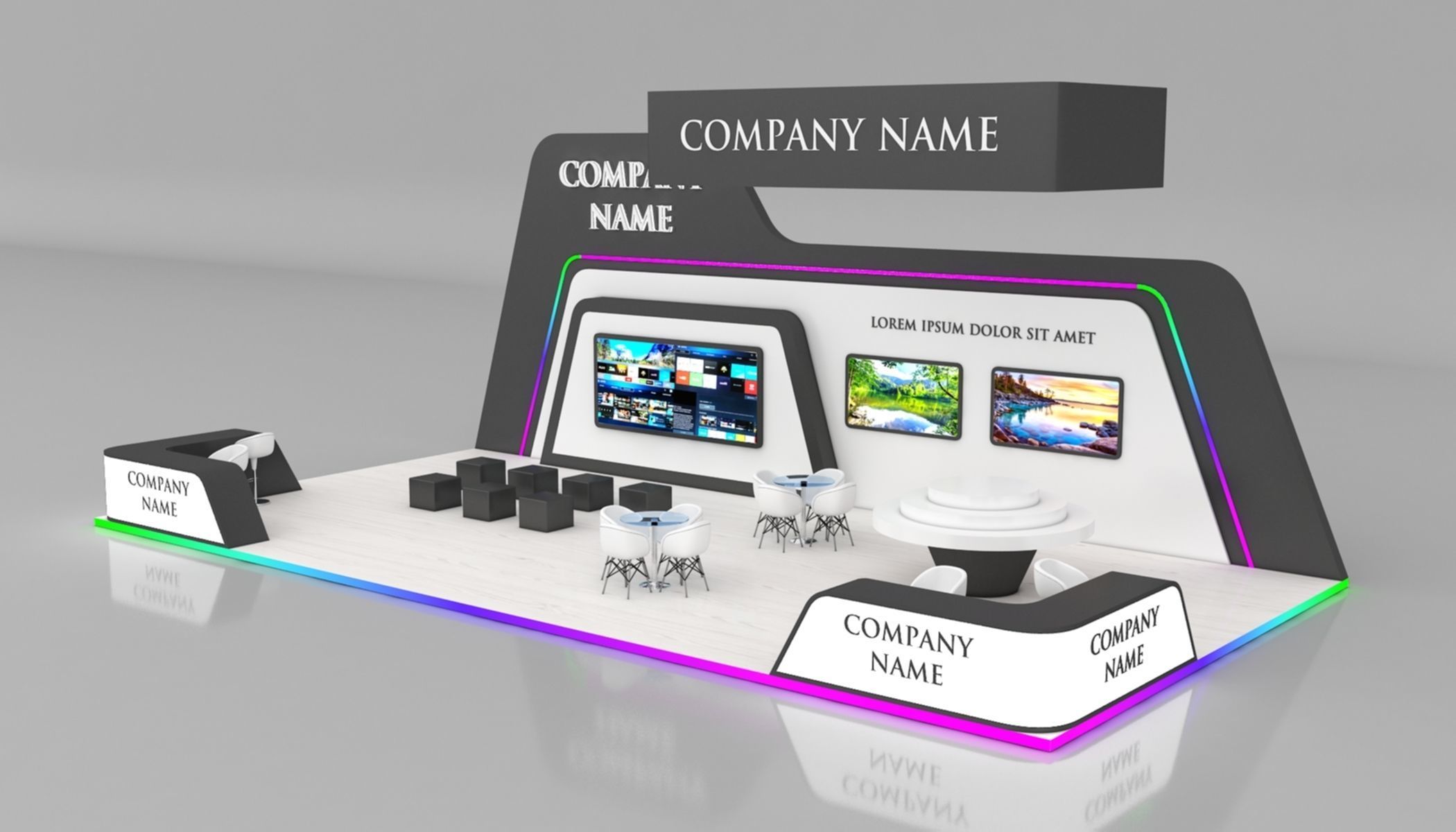 Booth Exhibition Stand Stall 7x14m Height 500 cm 3 Side Open 3D model_3