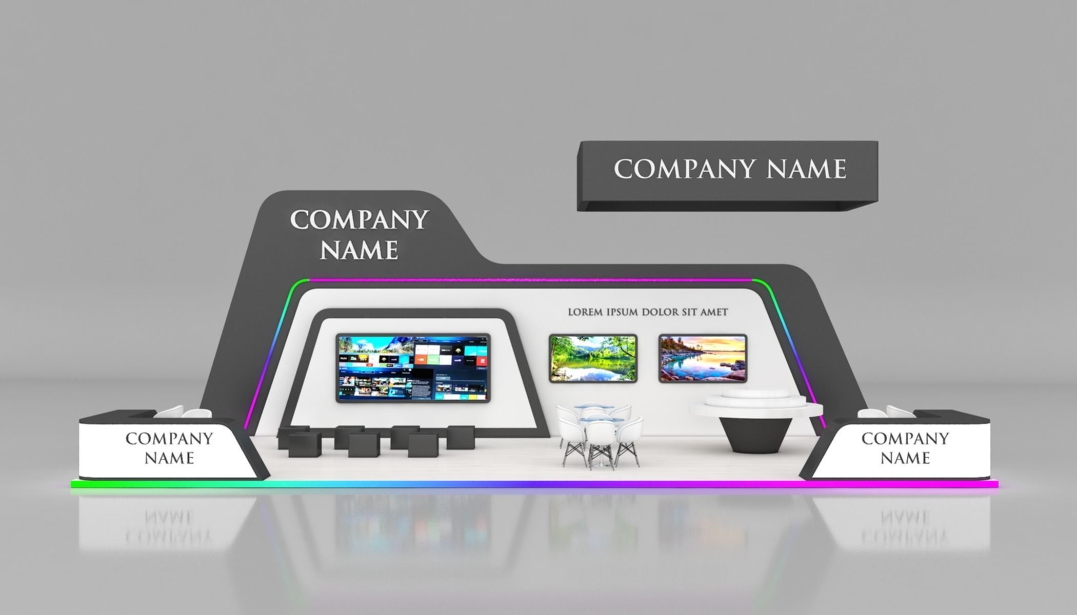 Booth Exhibition Stand Stall 7x14m Height 500 cm 3 Side Open 3D model_4