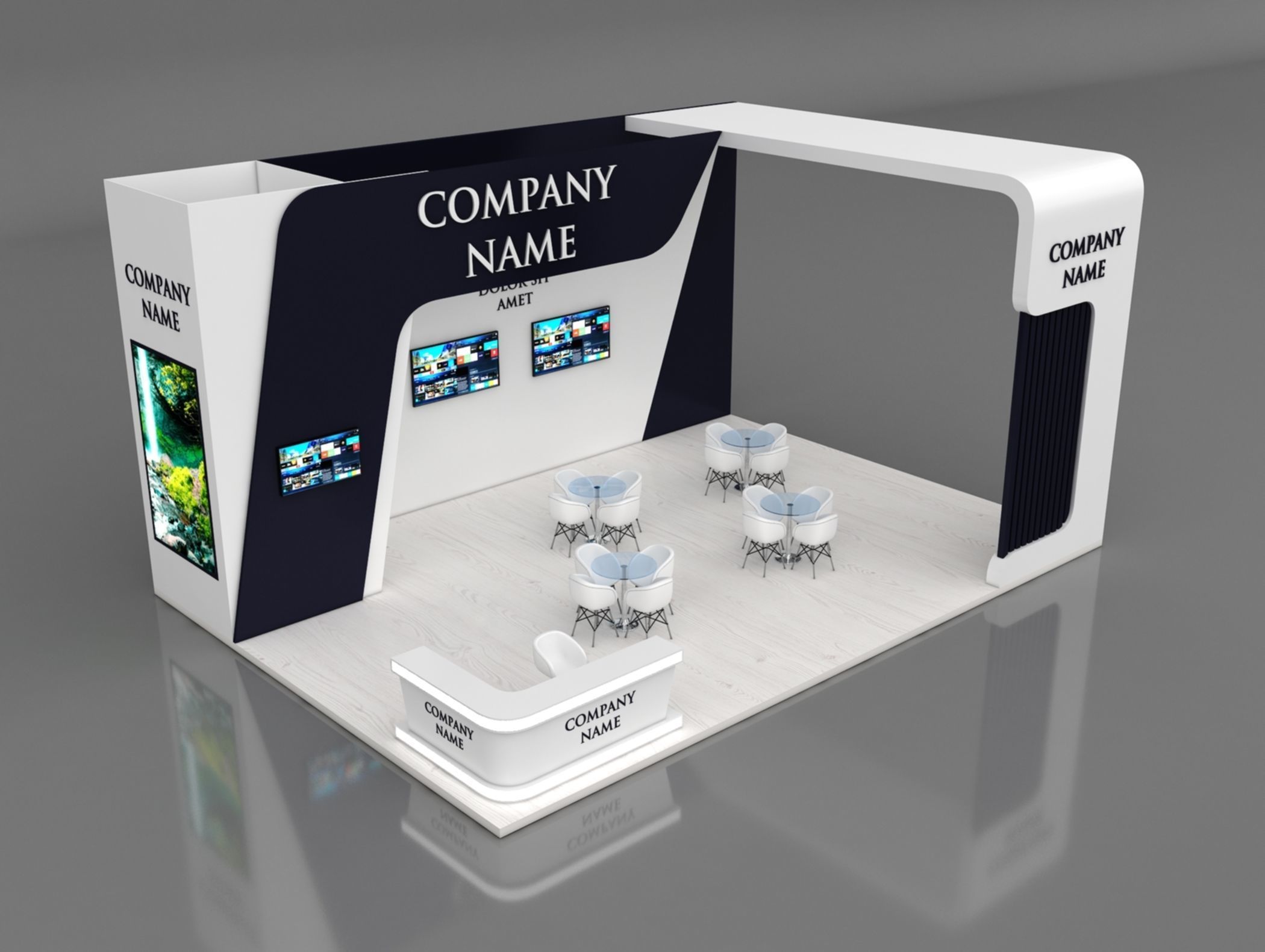 Booth Exhibition Stand Stall 7x10m Height 500 cm 3 Side Open 3D model_3