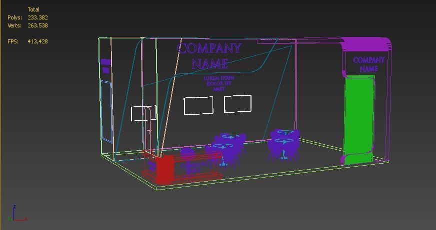 Booth Exhibition Stand Stall 7x10m Height 500 cm 3 Side Open 3D model_4