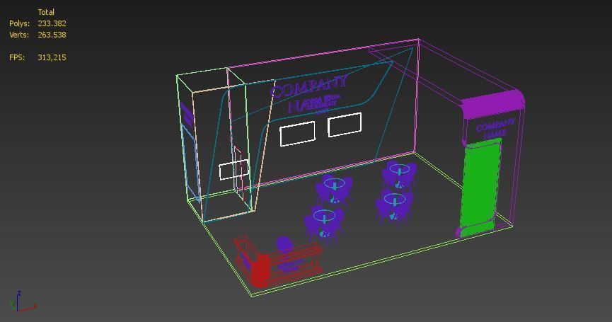Booth Exhibition Stand Stall 7x10m Height 500 cm 3 Side Open 3D model_5