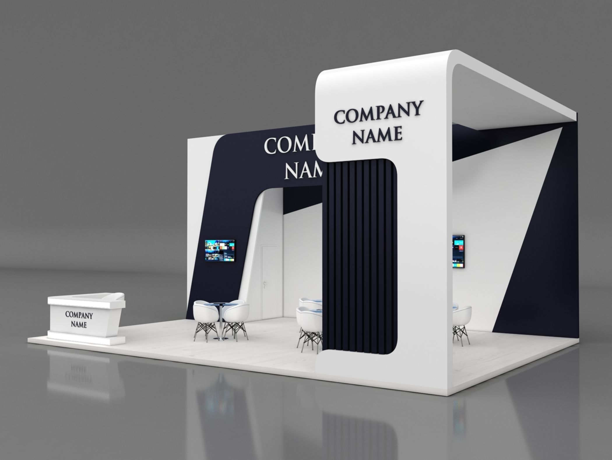 Booth Exhibition Stand Stall 7x10m Height 500 cm 3 Side Open 3D model_2
