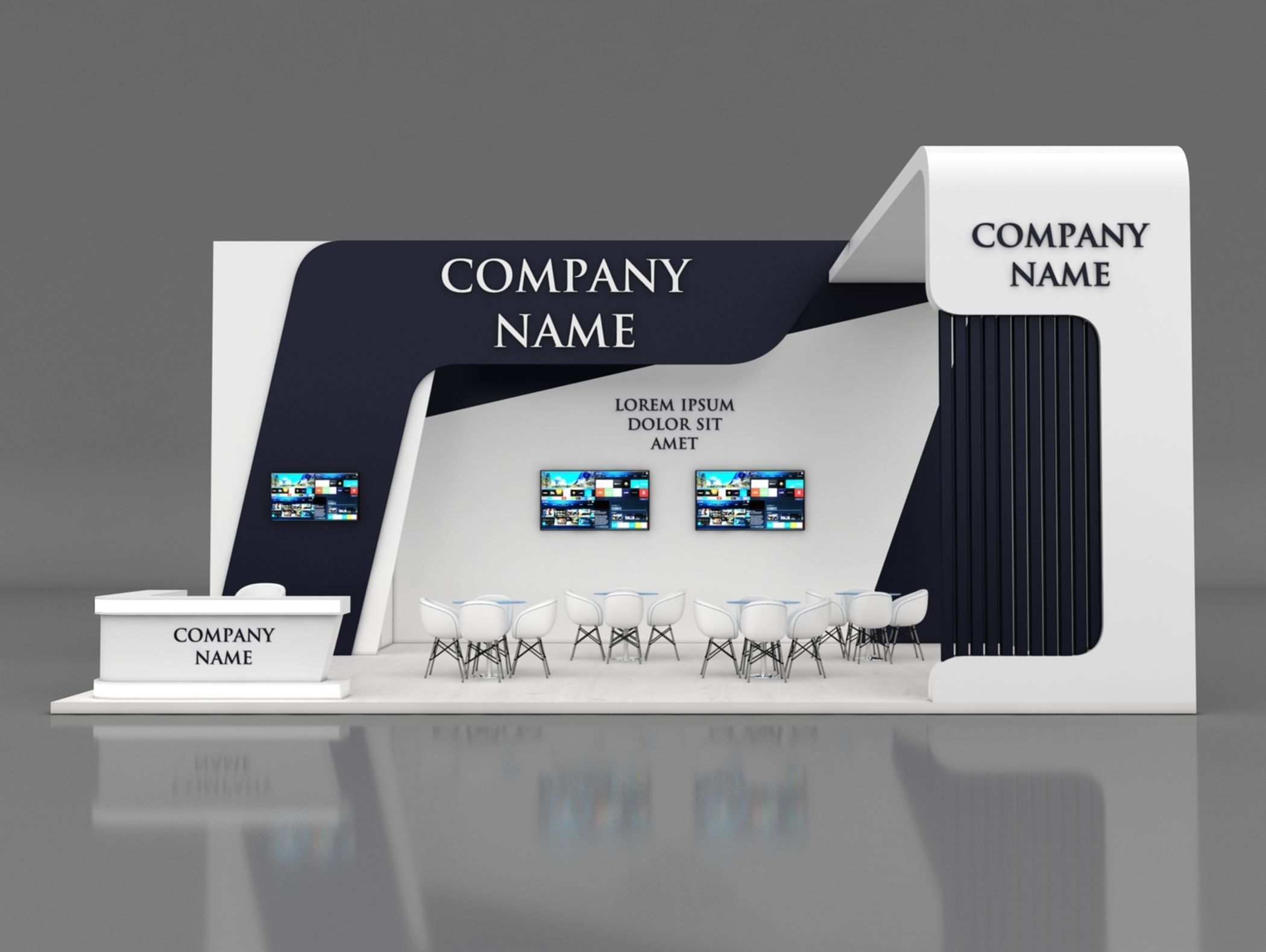 Booth Exhibition Stand Stall 7x10m Height 500 cm 3 Side Open 3D model_1