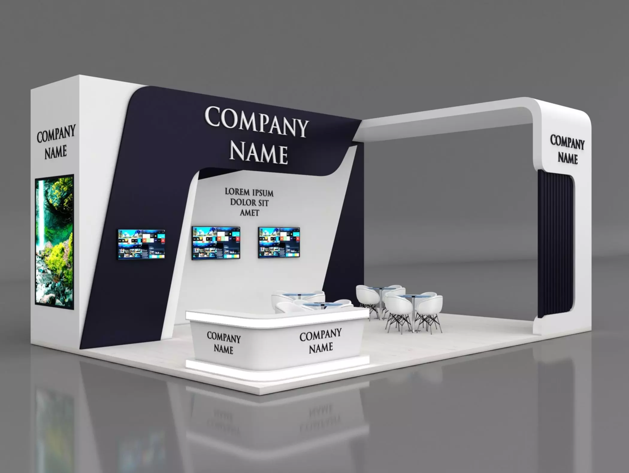 Booth Exhibition Stand Stall 7x10m Height 500 cm 3 Side Open 3D model_0