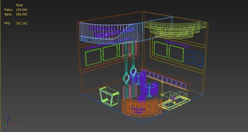 Booth Exhibition Stand Stall 6x6m Height 500 cm 2 Side Open 3D model_5