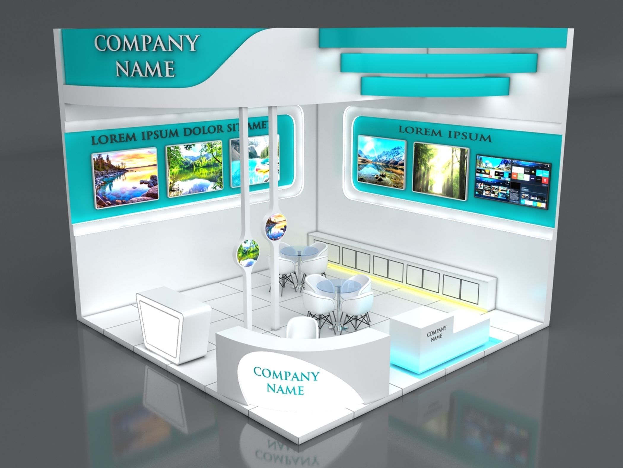 Booth Exhibition Stand Stall 6x6m Height 500 cm 2 Side Open 3D model_3