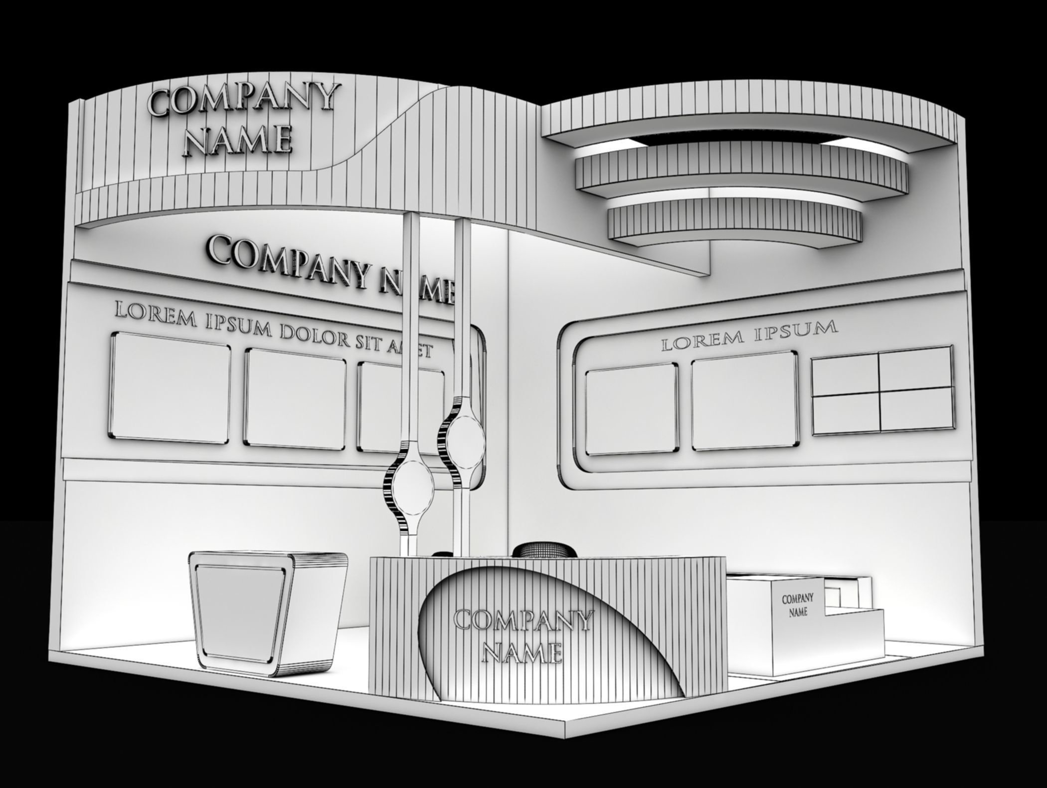 Booth Exhibition Stand Stall 6x6m Height 500 cm 2 Side Open 3D model_6