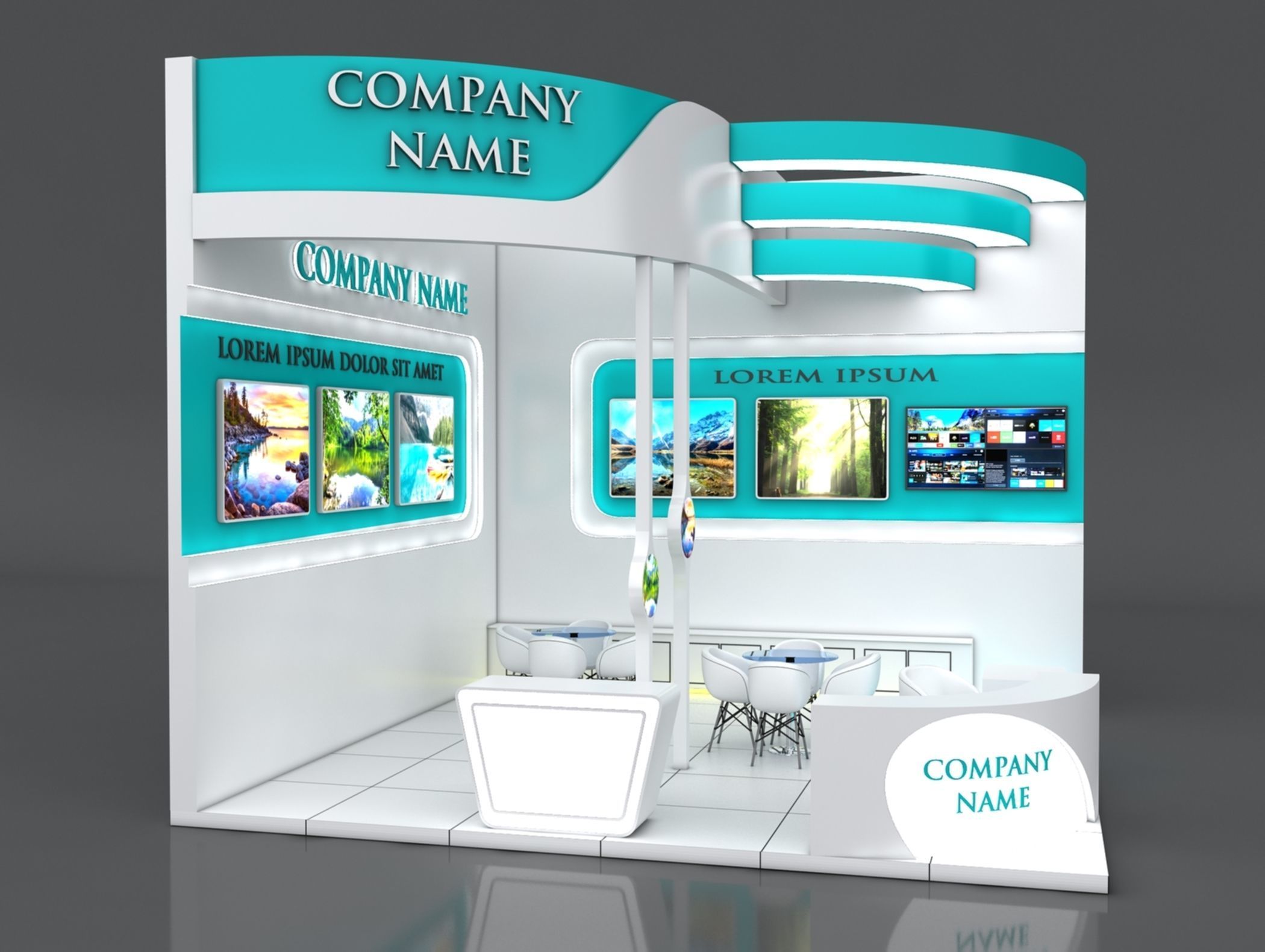 Booth Exhibition Stand Stall 6x6m Height 500 cm 2 Side Open 3D model_2