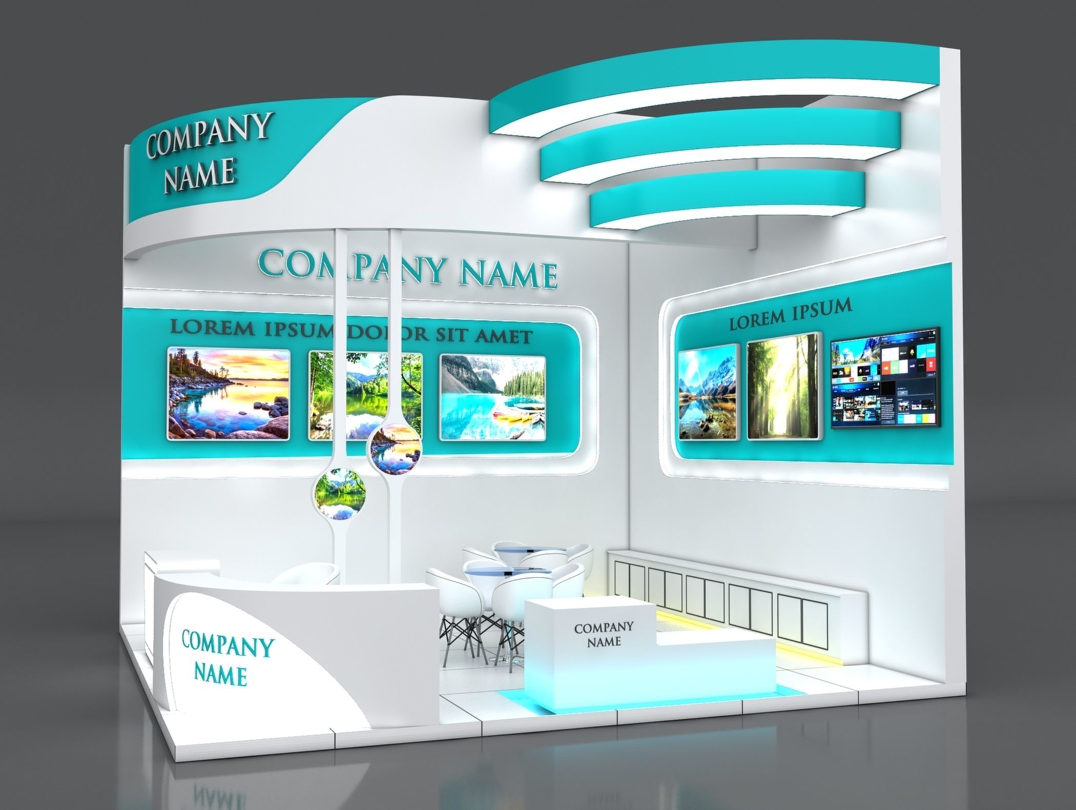 Booth Exhibition Stand Stall 6x6m Height 500 cm 2 Side Open 3D model_1