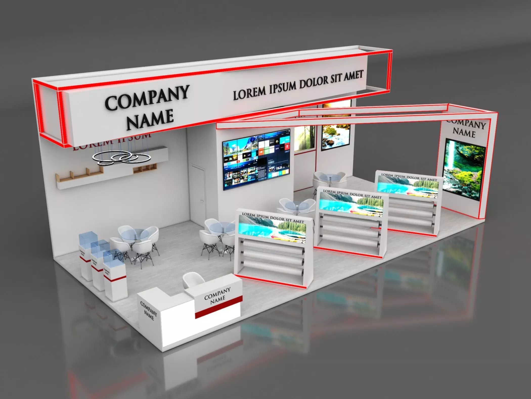 Booth Exhibition Stand Stall 6x12m Height 500 cm 3 Side Open 3D model_0