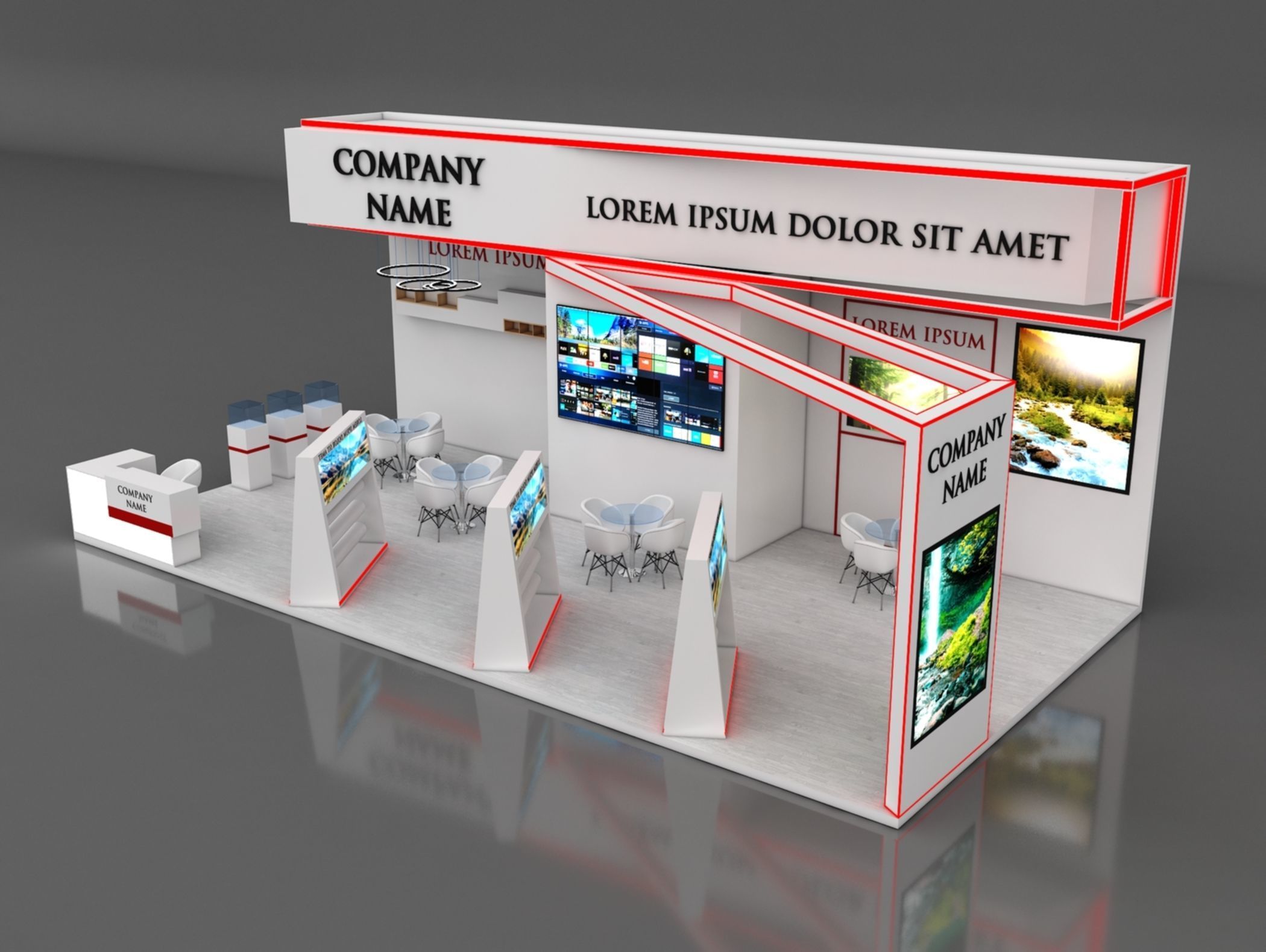 Booth Exhibition Stand Stall 6x12m Height 500 cm 3 Side Open 3D model_3