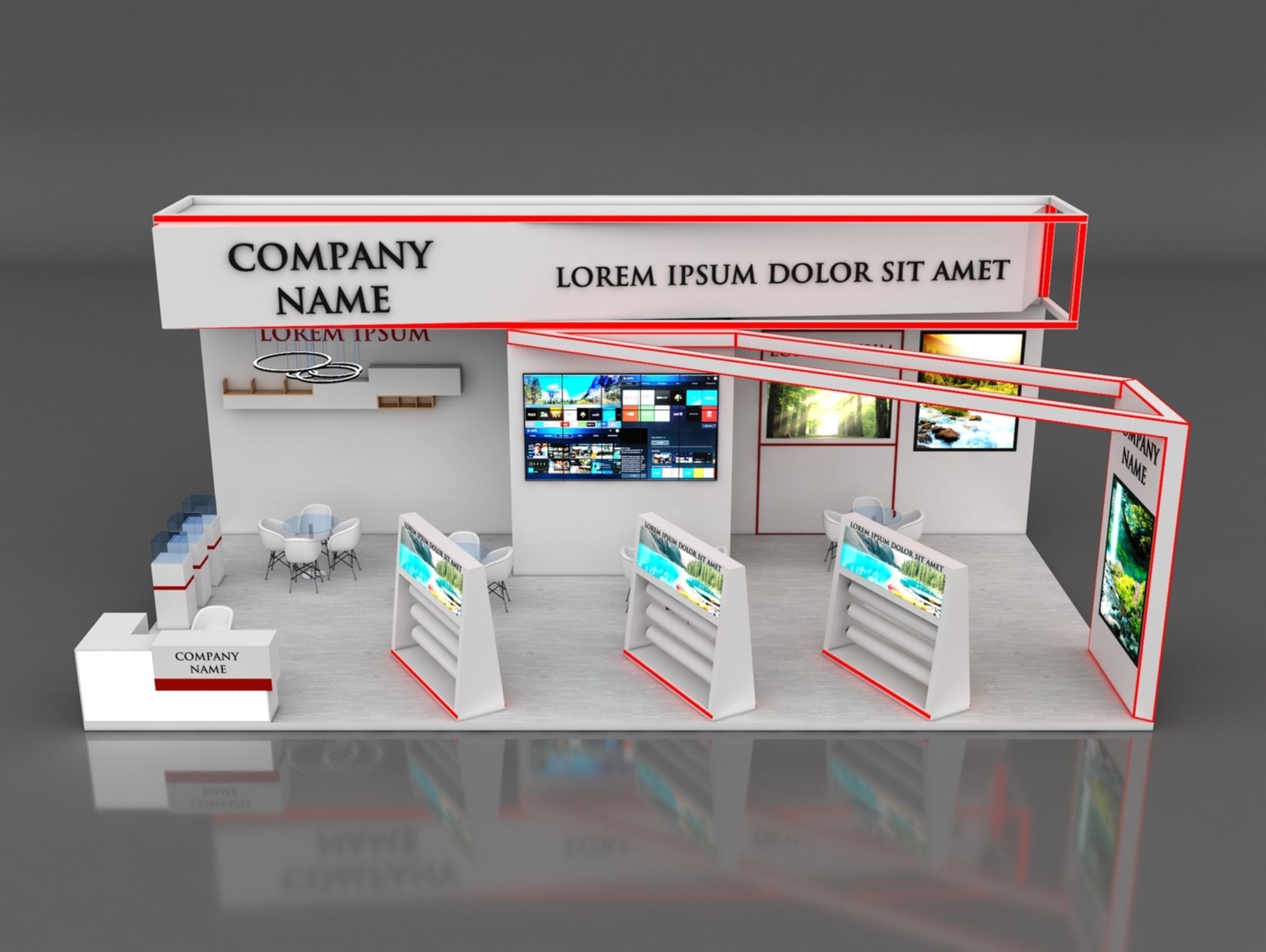 Booth Exhibition Stand Stall 6x12m Height 500 cm 3 Side Open 3D model_4