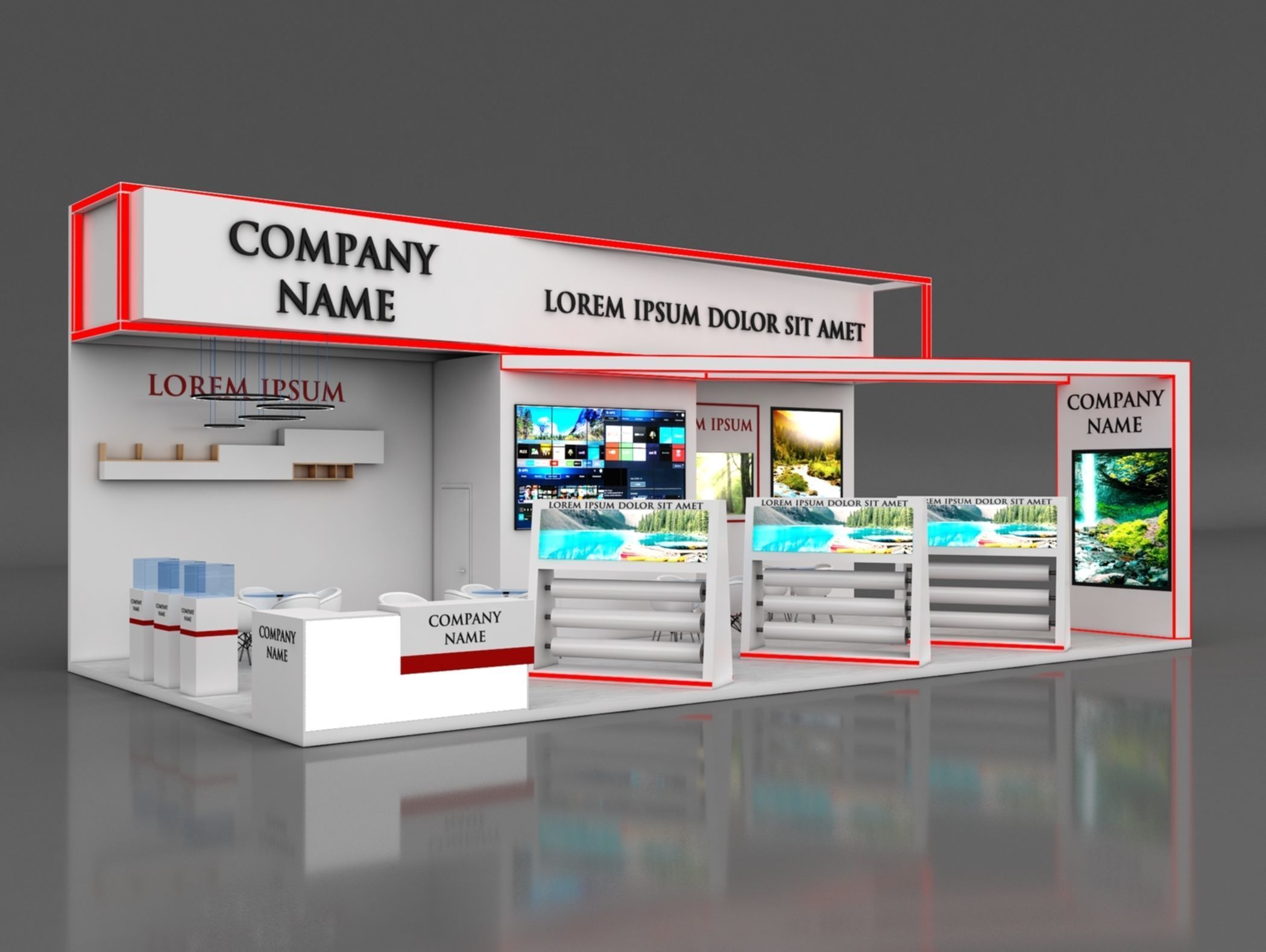 Booth Exhibition Stand Stall 6x12m Height 500 cm 3 Side Open 3D model_1