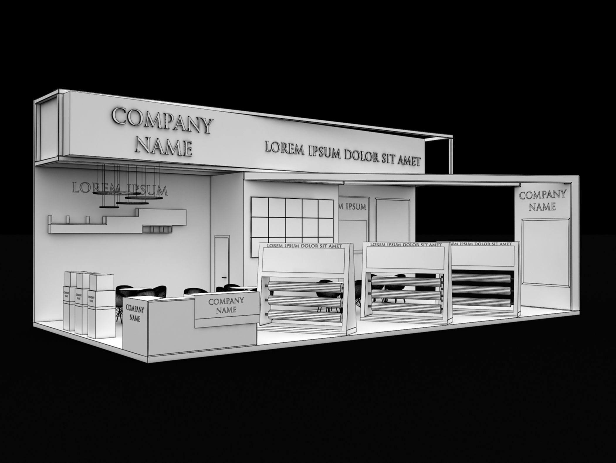 Booth Exhibition Stand Stall 6x12m Height 500 cm 3 Side Open 3D model_7