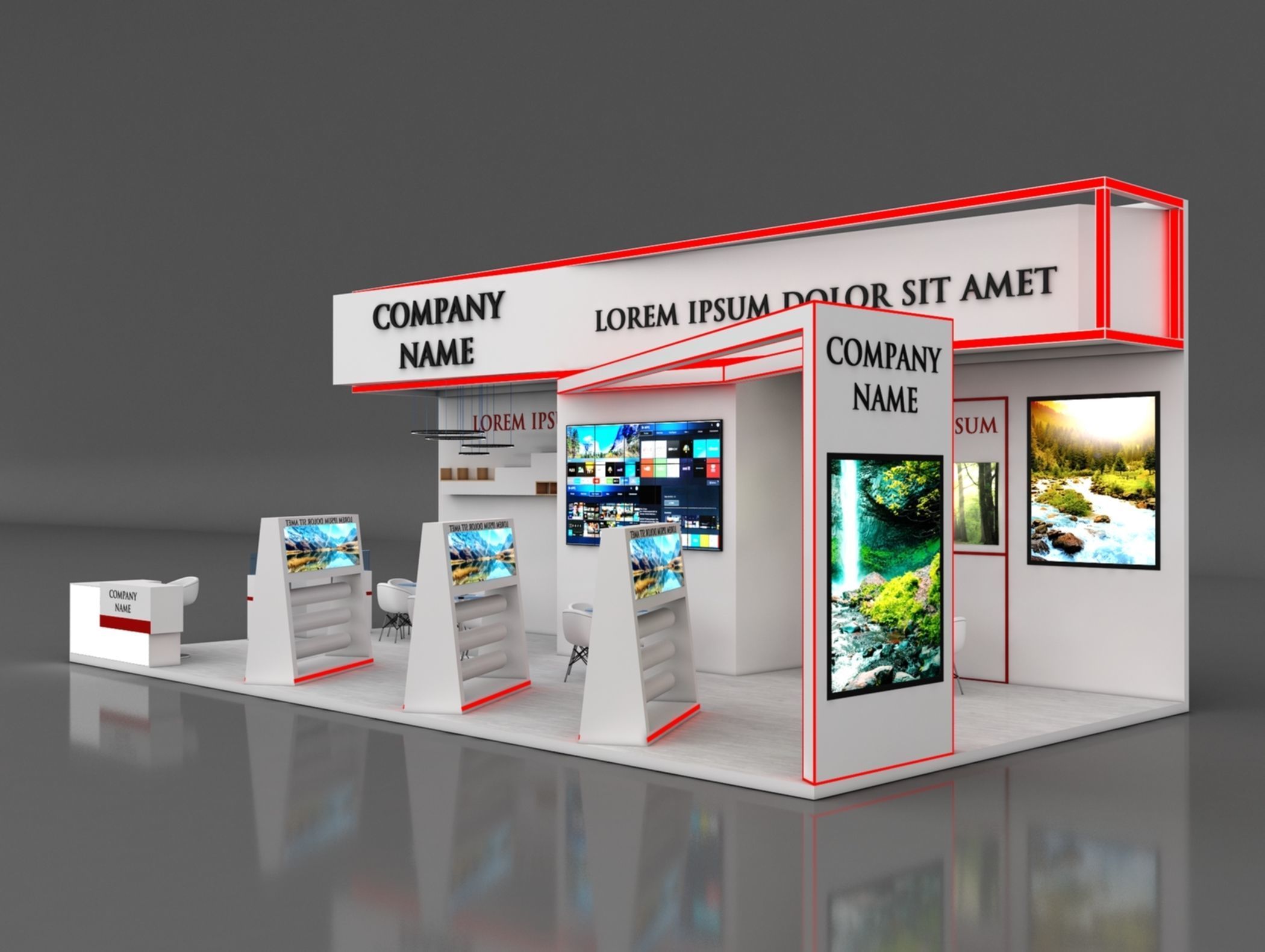 Booth Exhibition Stand Stall 6x12m Height 500 cm 3 Side Open 3D model_2