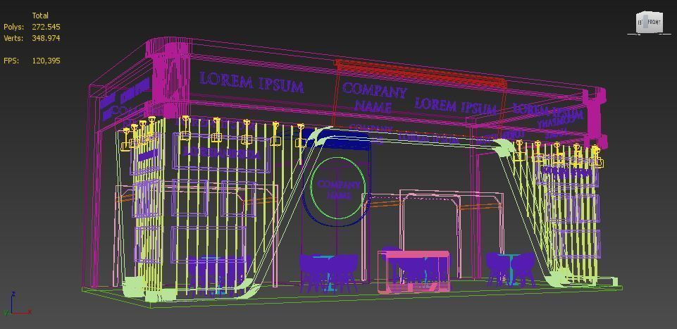 Booth Exhibition Stand Stall 6x12m Height 500 cm 3 Side Open 3D model_5