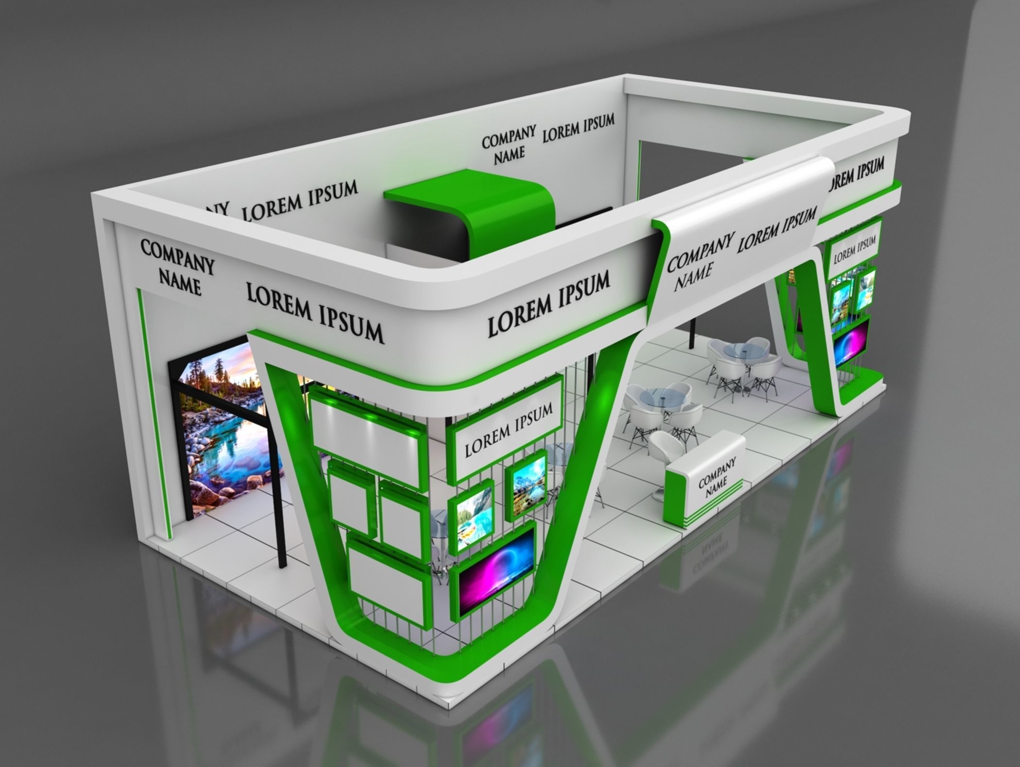 Booth Exhibition Stand Stall 6x12m Height 500 cm 3 Side Open 3D model_3