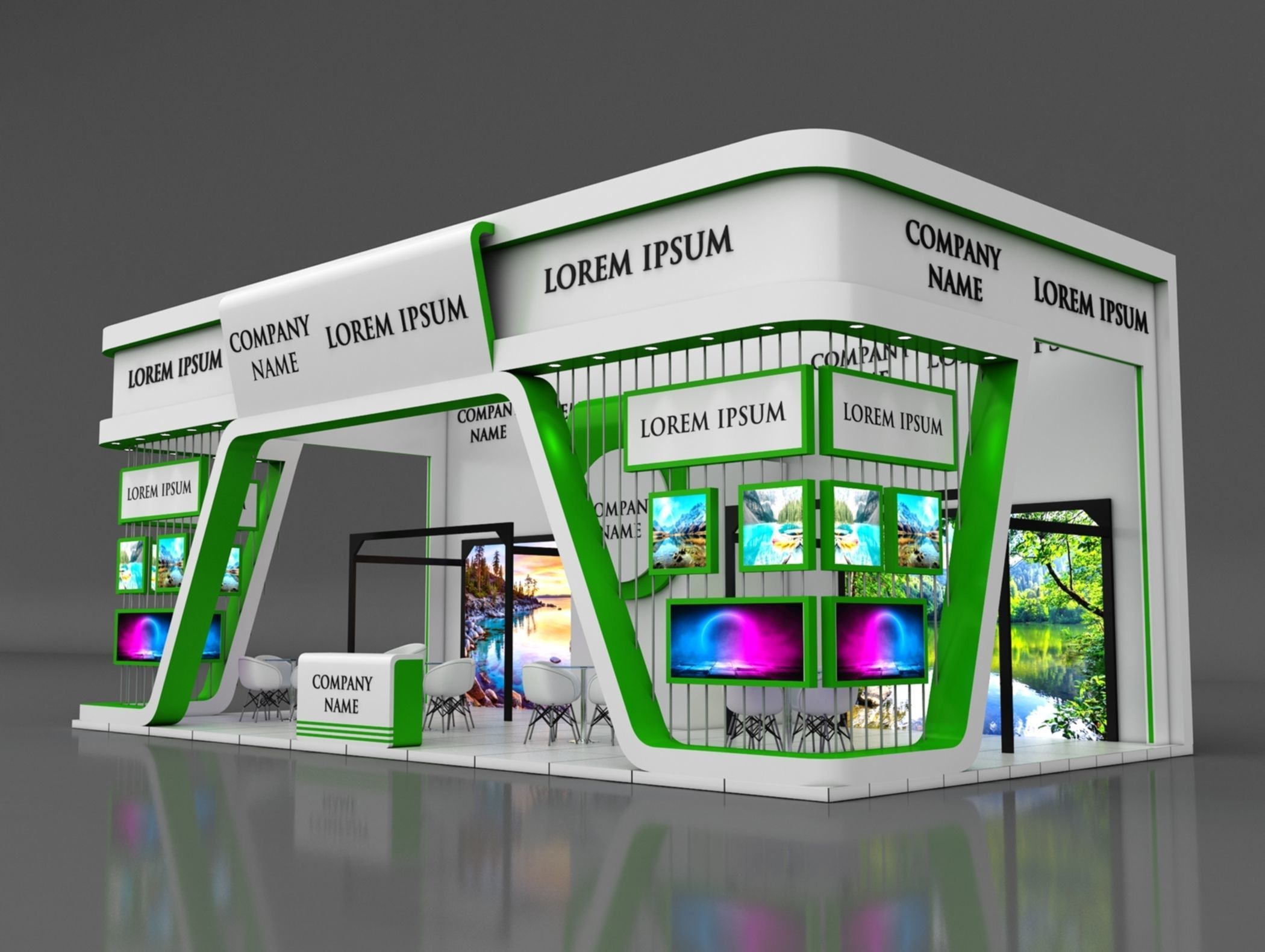 Booth Exhibition Stand Stall 6x12m Height 500 cm 3 Side Open 3D model_1