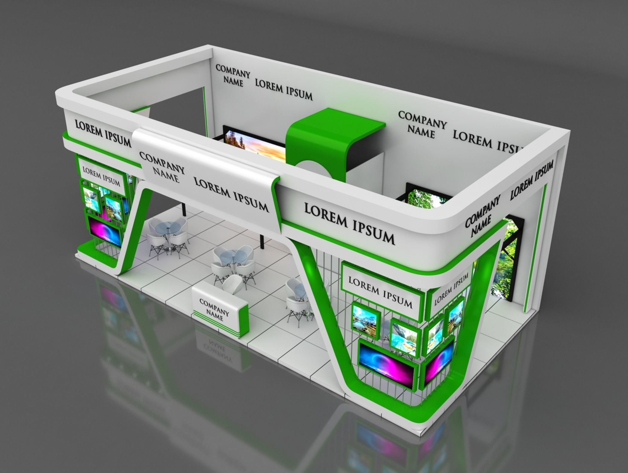 Booth Exhibition Stand Stall 6x12m Height 500 cm 3 Side Open 3D model_2